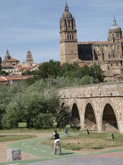 Puente medieval en Salamanca y catedral