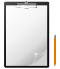 Clipboard with blank page and pencil.