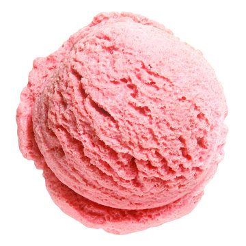 Scoop of strawberry ice cream from top or top view isolated  on white background with clipping path