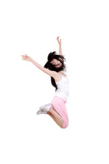 Fototapeta premium Girl jumping isolated on white background .