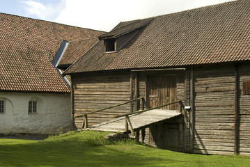 Fototapeta na wymiar Old farmer's wooden house museum Gamle Hvam.