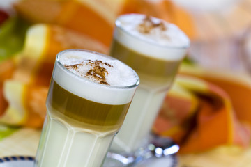 Latte Macchiato and Sweet Cookies ,Chocolate,Almonds