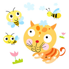 Funny cat and the Bee