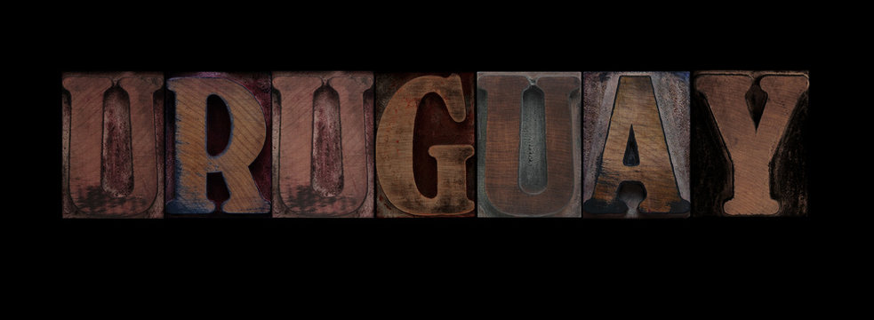 the word Uruguay in old letterpress wood type