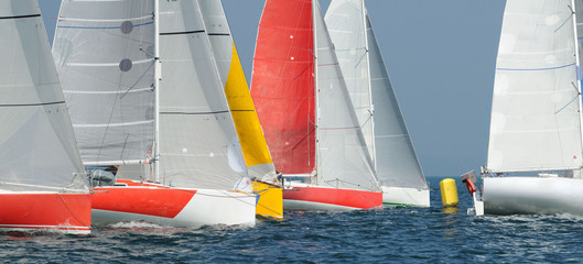 Fototapeta premium Course à la voile en classe Mini 6.50 class40, l'Imoca et la classe 50 en Bretagne France 