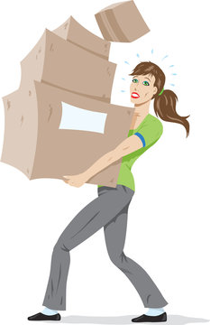 Girl carrying boxes.