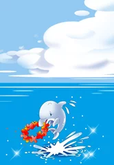 Zelfklevend Fotobehang Dolfijn en hibiscus © kawano