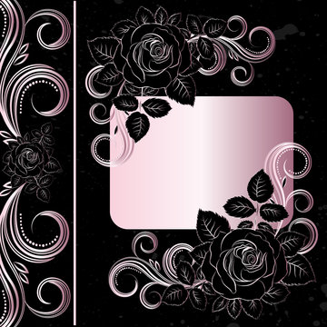 Vector black and pale pink flowers decoration.