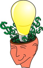 Head Open With Light Bulb and Dollar Signs