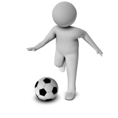 3d man with a football isolated over a white background