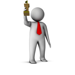 3d businessman with statuette