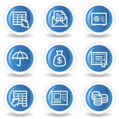 Banking web icons, blue glossy circle buttons