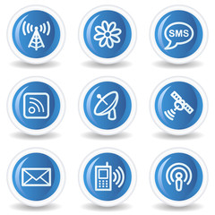 Communication web icons, blue glossy circle buttons