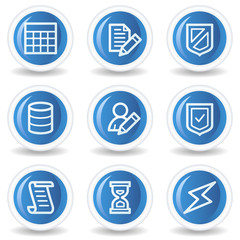 Database web icons, blue glossy circle buttons