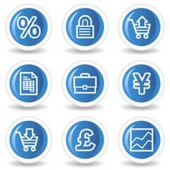 E-business web icons, blue glossy circle buttons