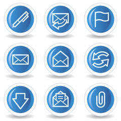E-mail web icons, blue glossy circle buttons