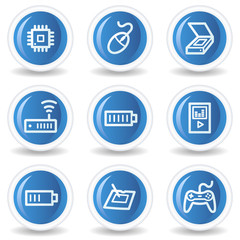 Electronics web icons set 2, blue glossy circle buttons