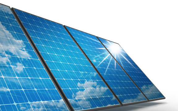 Photovoltaic panels, Solar panels reflecting the sun