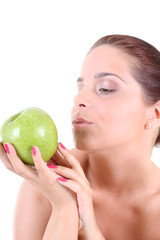 healthy woman with green apple