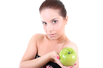 healthy woman with green apple