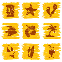 Square grungy tropical buttons in sunny tones