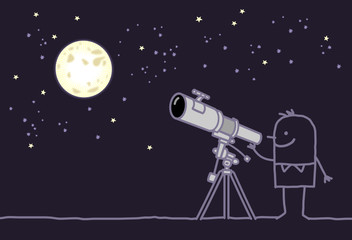 man with telescope & moon