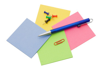 Pen and note isolated on white background