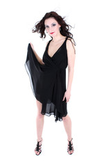 brunette with red lips posing