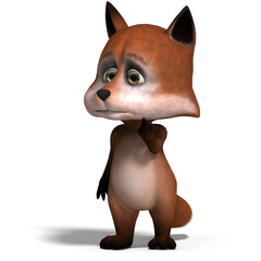 the cute cartoon fox is very smart and clever. 3D rendering with