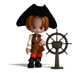 Cercles muraux Pirates pirate de dessin animé doux et drôle avec chapeau. Rendu 3D avec clipp