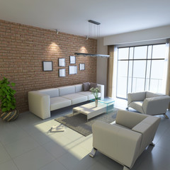 3d render modern living room