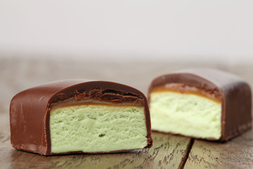 Pistachio bar with caramel and chocolate