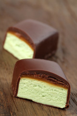 Pistachio bar with caramel and chocolate