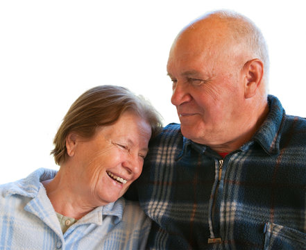 elderly husband and wife on a white background