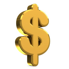 symbol dollar, in gold metal on a wight isolated background.