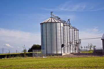 beautiful silver silos in landscape