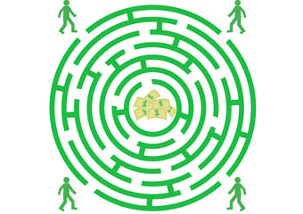 Green labyrinth with man and money
