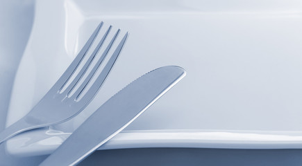 Fork and a knife laying on a plate