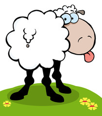 Cartoon Sheep Sticking Out His Tongue