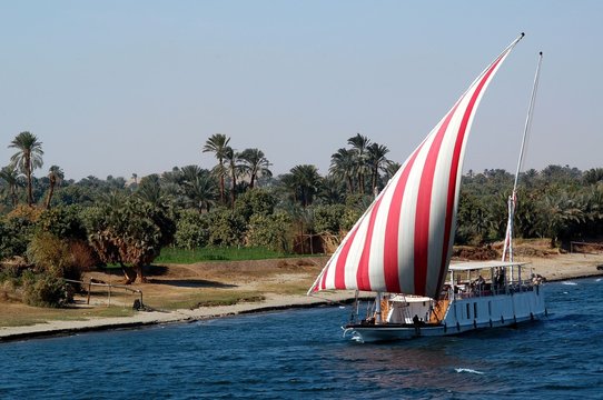 Felluca boat on the Nile river at Aswan, Egypt