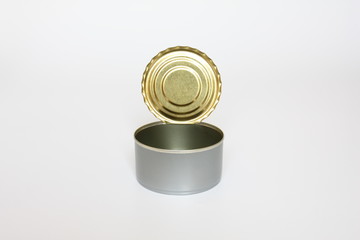 Empty opened metal tin