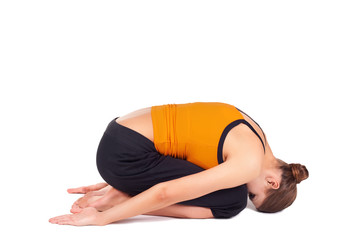 Woman Practicing Child Pose Yoga Asana