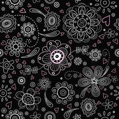 Patterns of flowers on a black background