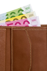 Leather waller with euro banknotes