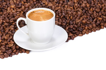 coffee and beans on white