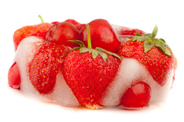 Frozen strawberries, raspberries and cherries