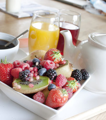 healthy breakfast with fruit and juice