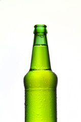 Green beer bottle isolated on white