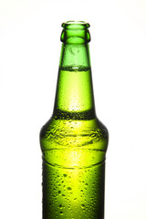 Green beer bottle isolated on white