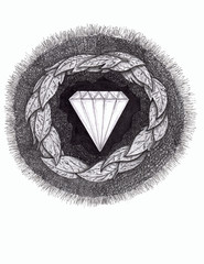 Diamond formed under pressure, with facets